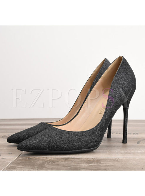 Trendy Pointed Head High Heel Sequined Shoes