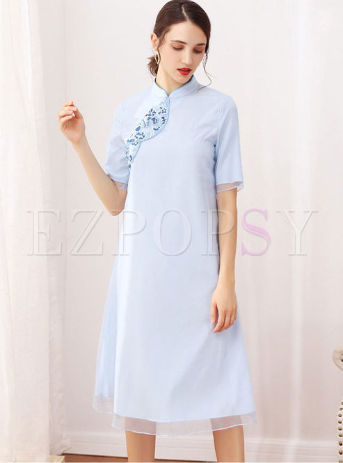 Retro Mandarin Collar Short Sleeve Cheongsam Dress