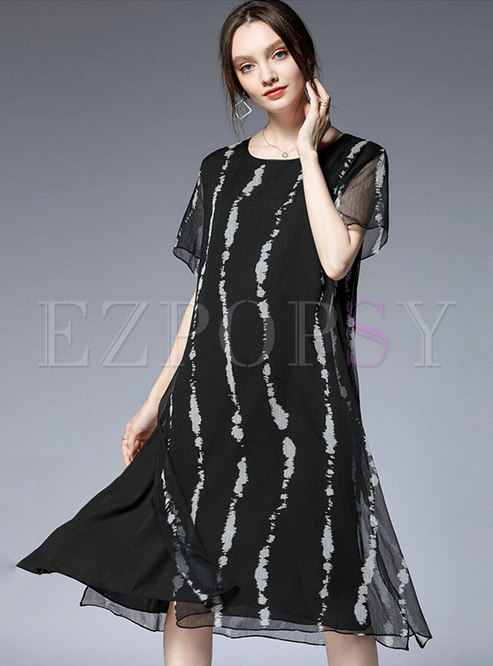 Dresses | Shift Dresses | Elegant Striped O-neck Loose Midi Dress