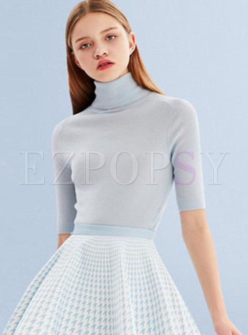 Solid Color High Neck Slim Knitted Top