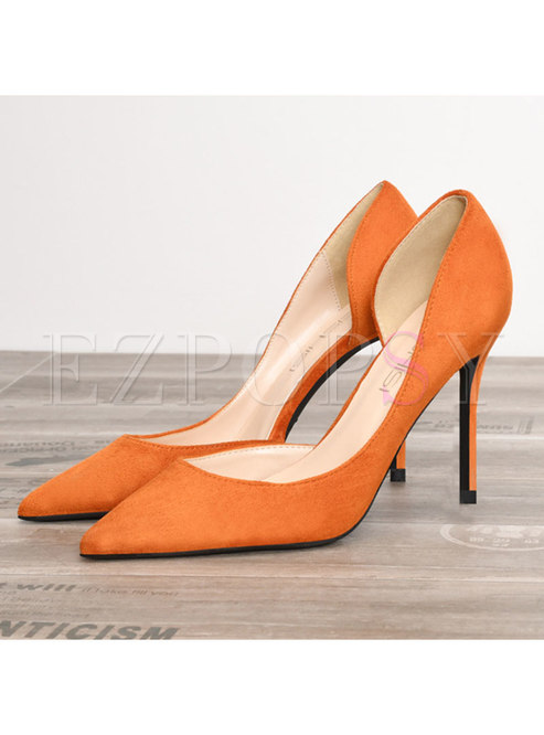 Solid Color Flock Pointed Toe High Heel Shoes