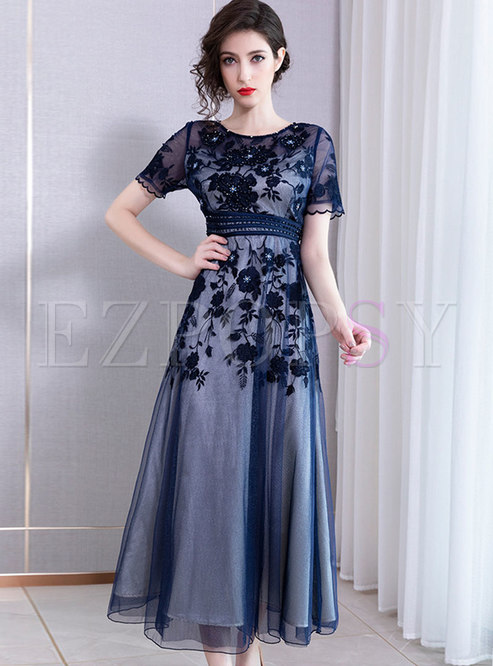 Chic Embroidered Drilling Slim Maxi Party Dress