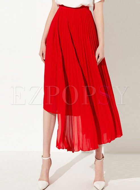 Skirts | Skirts | Red High Waist Big Hem Irregular Pleated Skirt