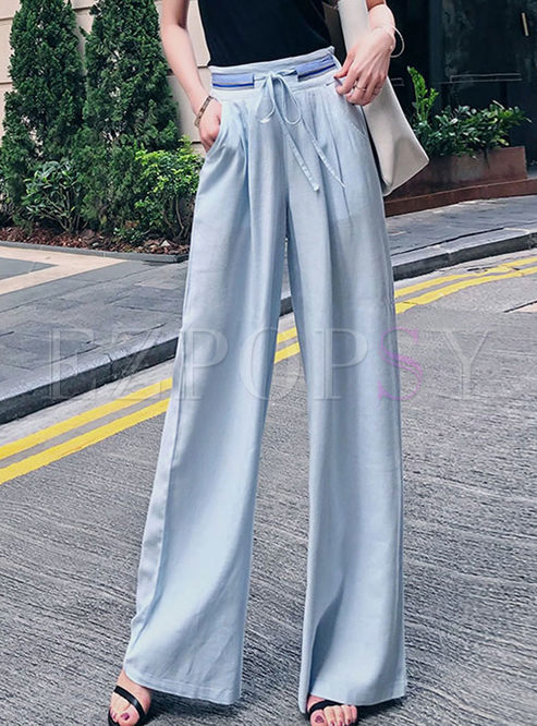 Casual High Waist Wide Leg Long Pants With Pocket