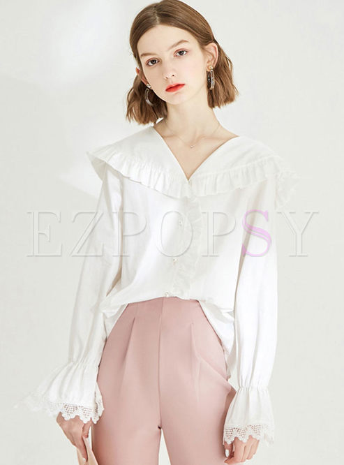 Brief Solid Color Doll Collar Loose Blouse