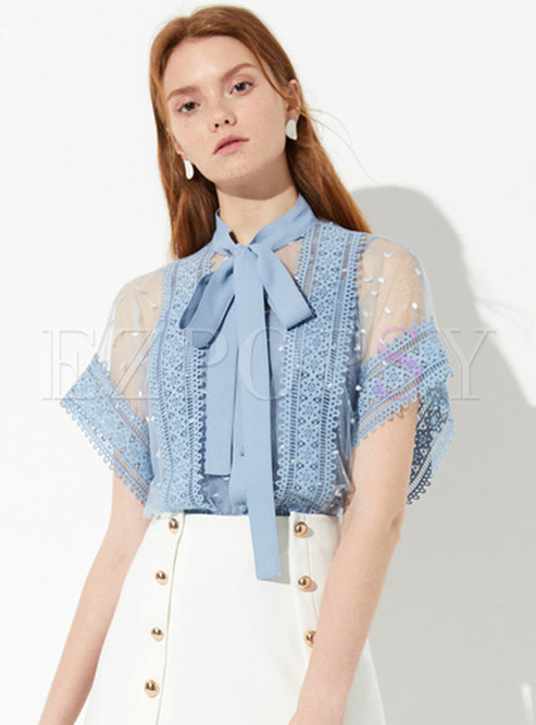 Lace Bowknot Transparent Top With Camisole