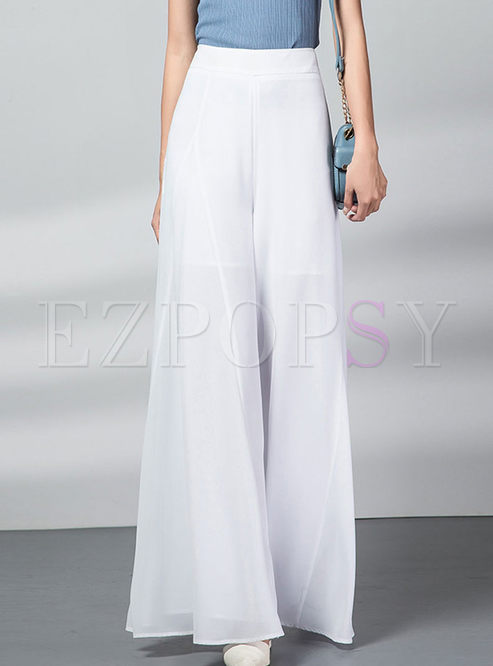 Solid Color High Waisted Chiffon Wide Leg Pants