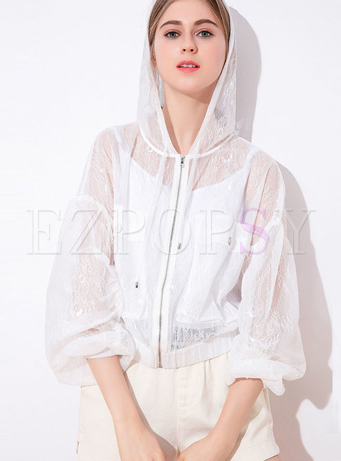 Solid Color Lace Loose Hollow Out Sun-proof Coat 