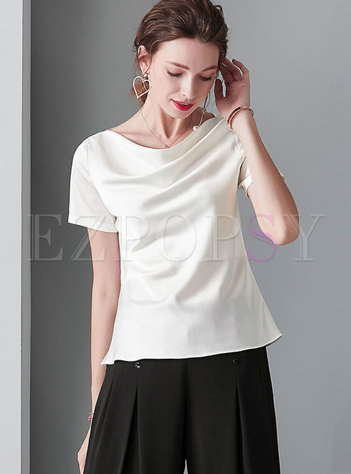 Brief Solid Color Short Sleeve Pullover T-shirt