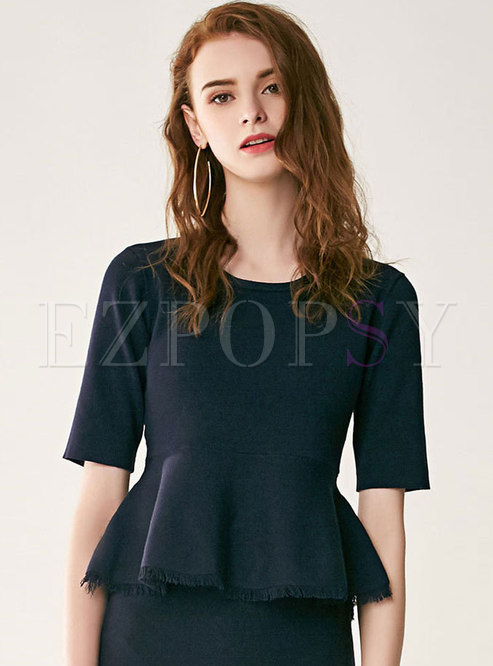 O-neck Pure Color Slim Knitted Pullover T-shirt
