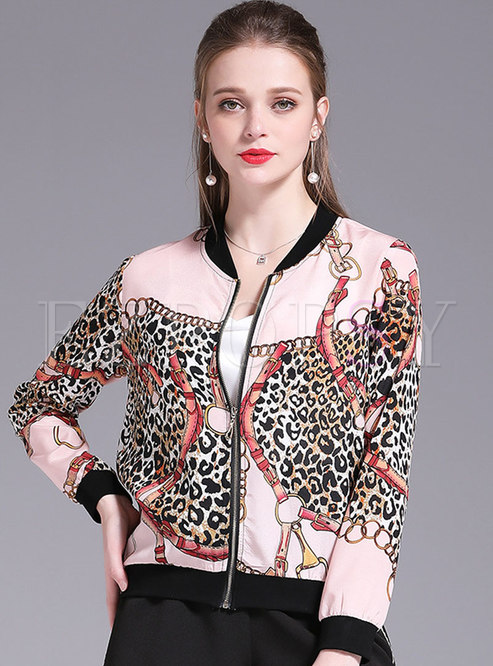 Print Color-blocked Leopard Chiffon Jacket
