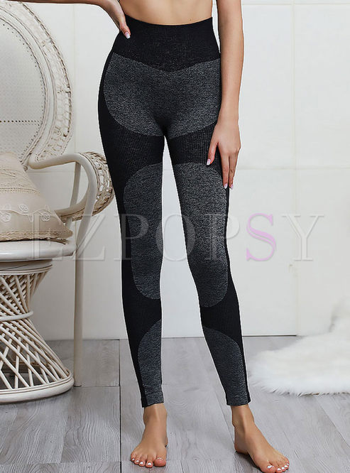 Color-blocked High Waist Knitted Slim Pants