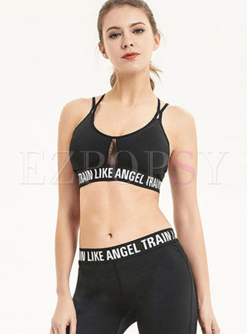 Sexy Perspective Letter Print Gathered Yoga Bra