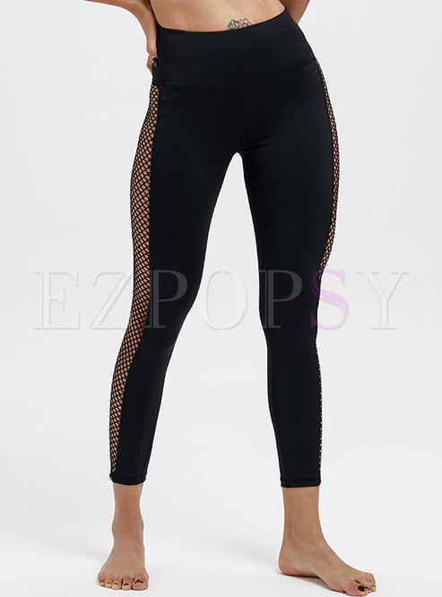 Sexy Mesh Hollow Out Splicing Yoga Sport Pants