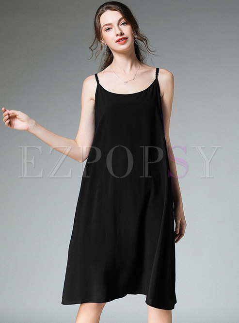 Solid Color Loose Plus-size Casual Slip Shift Dress