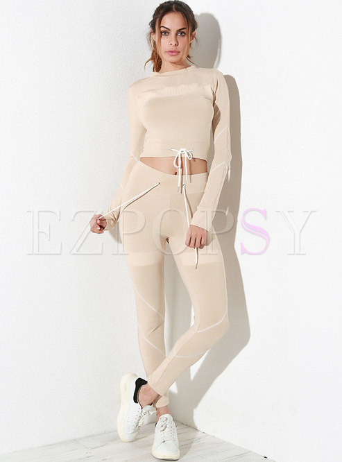 Solid Color Pullover Drawcord Breathable Tracksuit