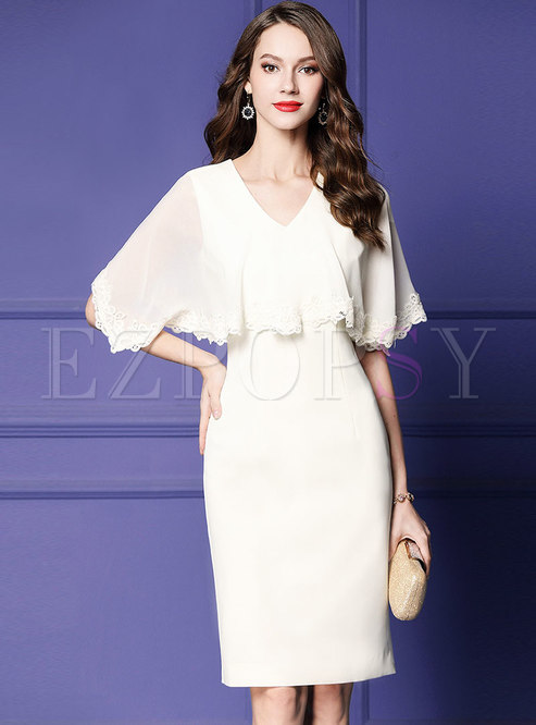 Elegant V-neck Cloak Sheath Midi Dress