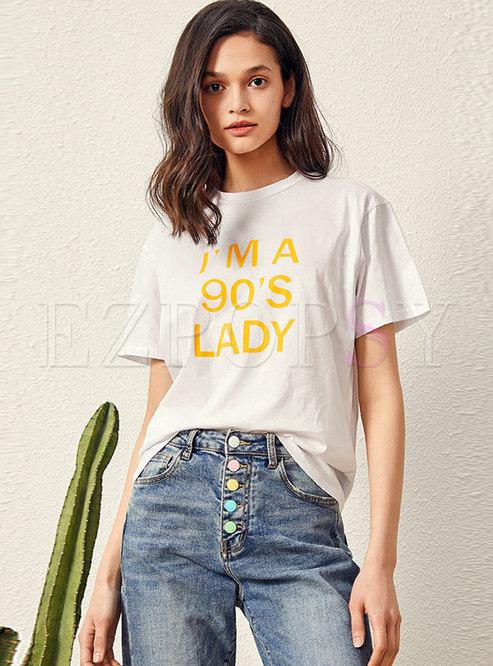 Casual O-neck Letter Print Pullover T-shirt