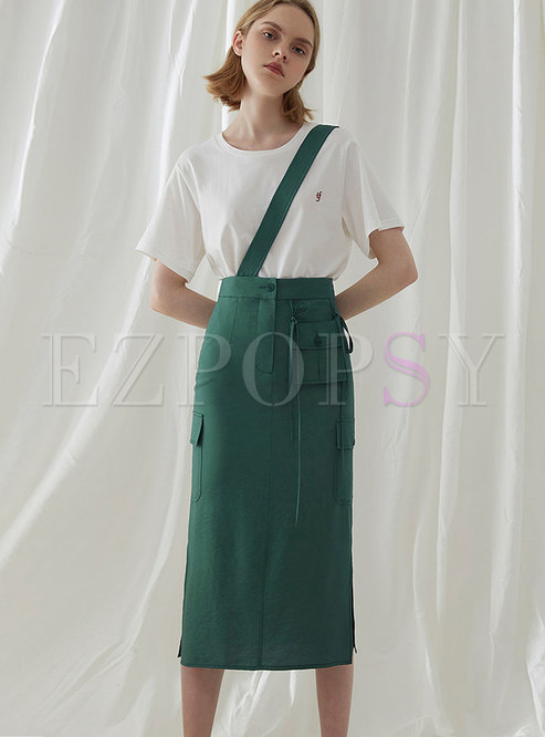 Chic High Waist Side-slit Sheath Suspender Skirt