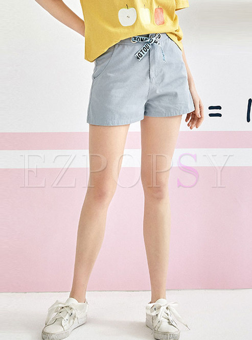 Casual High Waist Tied All-matched Denim Shorts