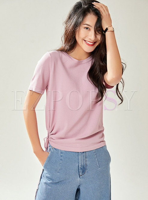 Pure Color O-neck Tied Knitted Top