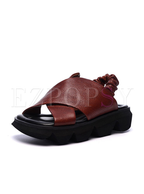 Vintage Genuine Leather Platform Sandals