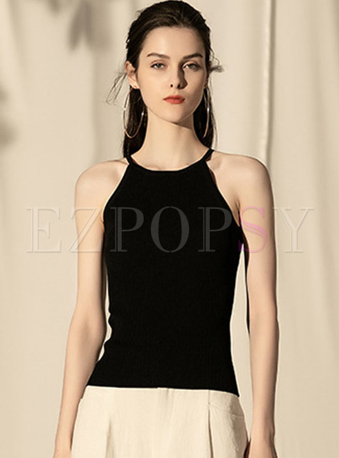 Stylish Hang Neck Slim Knitted Cami