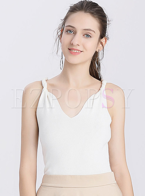 V-neck All-matched Pure Color Knitted Cami