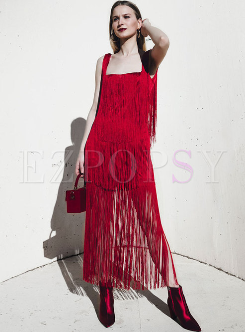 Chic Backless Personality Tassel Party Maxi Dress