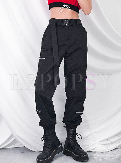 Casual Pure Color Asymmetric Zipper Street Cargo Pants