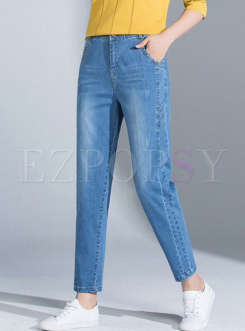 Pants | Pants | Brief Light Blue High Waist All-matched Jeans