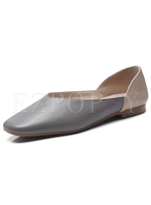 Vintage Leather Square Head Flat Bottom Shoes