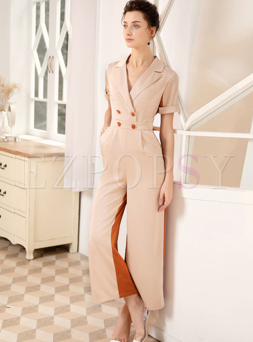 Color-blocked Splicing Double-breasted Jumpsuit