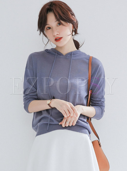 Stylish Pure Color Hooded Loose Pullover Sweater