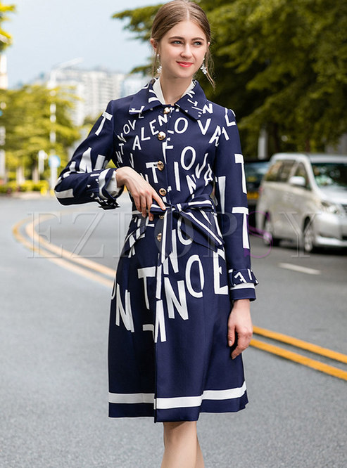 Print Single-breasted A Line Trench Coat