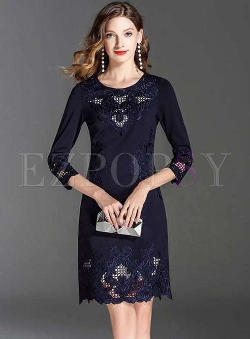 Embroidery Floral Hollow Out Contrast Dresses