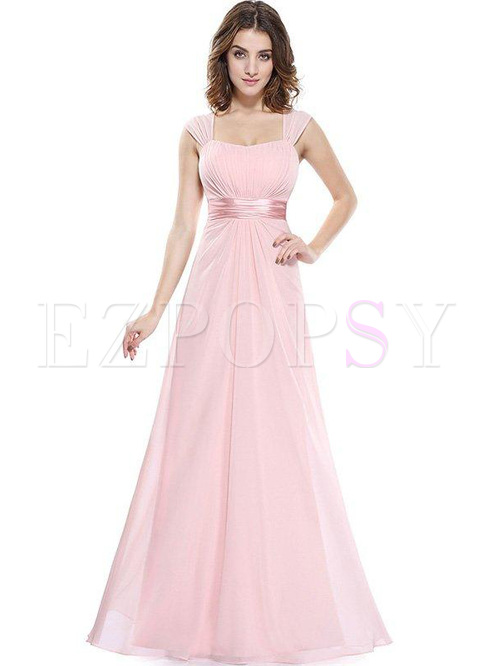 Contrast Solid Color Square Collar Sleevesless Backless Evening Dresses