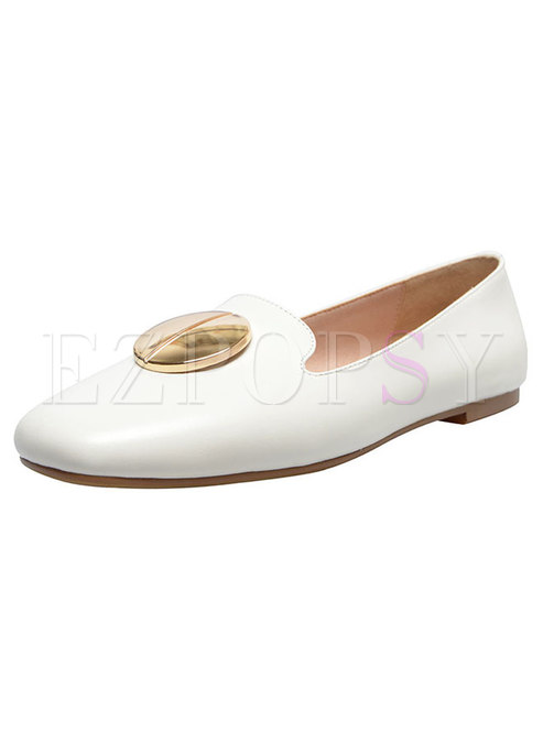 Brief Square Head Leather All-matched Flat Shoes