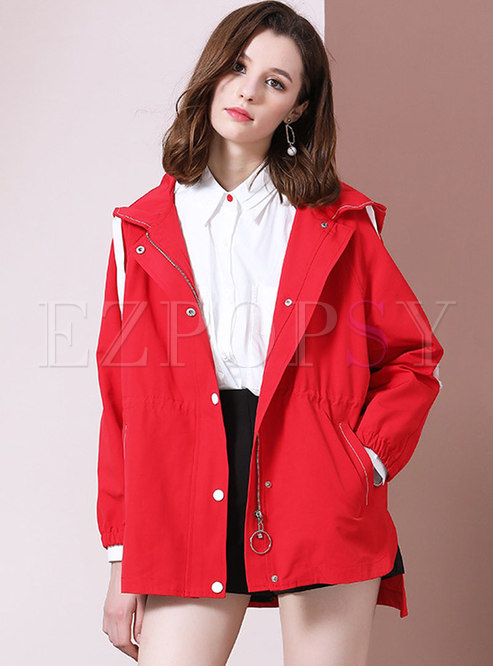 Chic Pure Color Loose Hooded Irregular Trench Coat