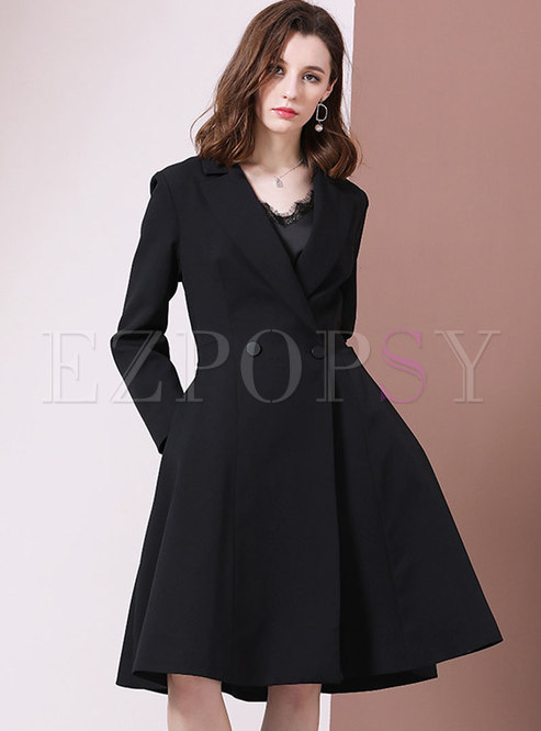 Pure Color Double Breasted Trench Coat