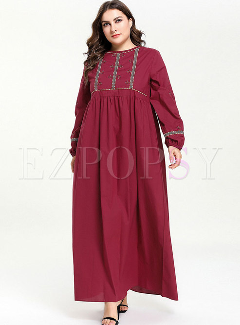 Dresses | Maxi Dresses | Casual Plus Size Embroidered Splicing Maxi Dress
