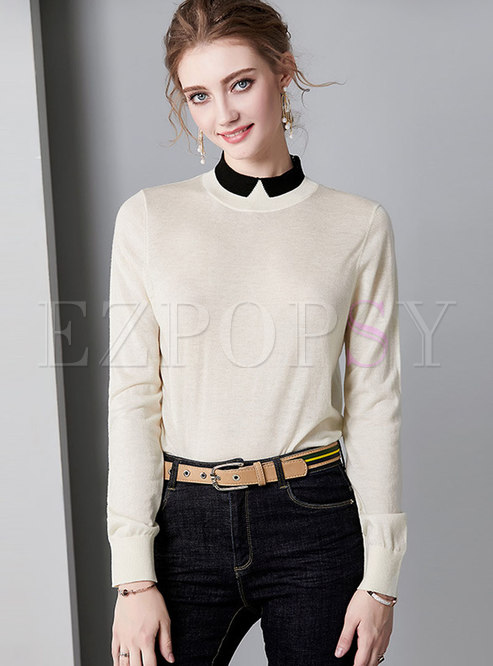 Color-blocked Stand Collar All-matched Sweater