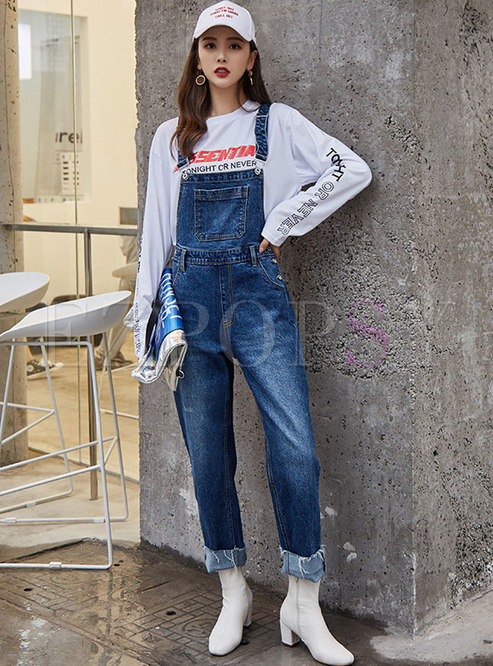 Chic Denim All-matched Loose Slim Overalls