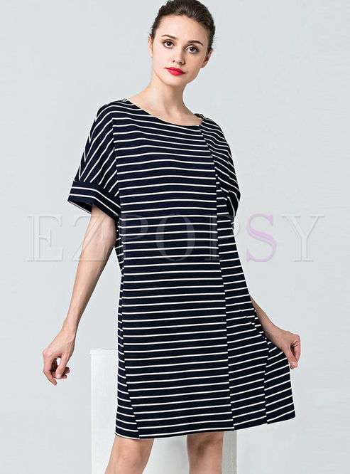 Casual Striped Loose T-shirt Dress