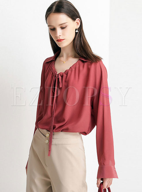 Tops | Blouses | V-neck Long Sleeve Silk Blouse