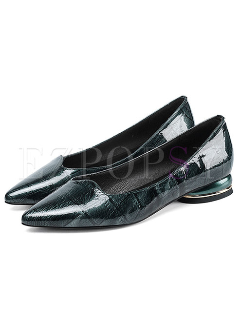 Genuine Leather Pointed Toe Chunky Shoes