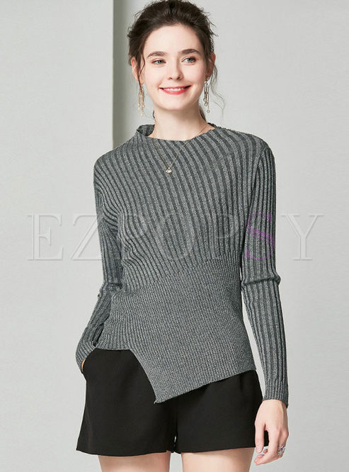 Grey Pullover Slim Asymmetric Sweater
