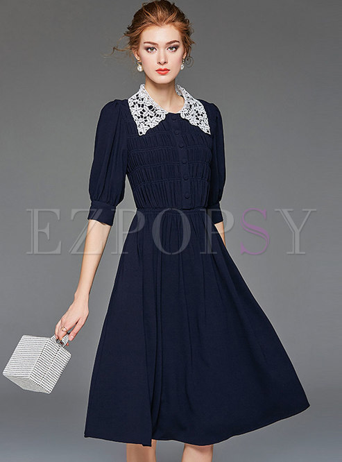 Casual Lace Lapel Single-breasted A Line Dress