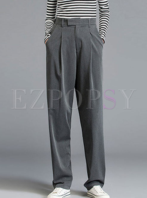 Brief Solid Color Straight Long Pants