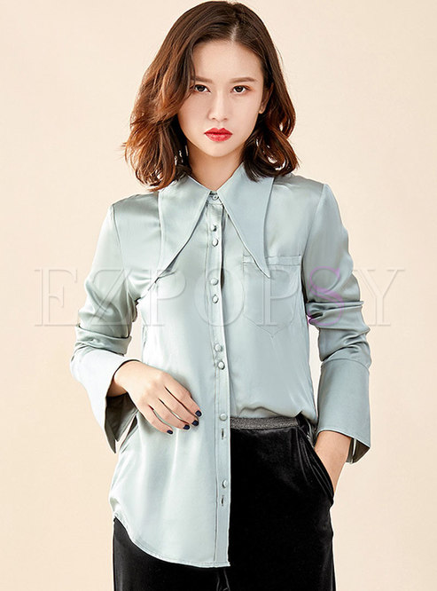 Casual Solid Color Lapel All-matched Blouse